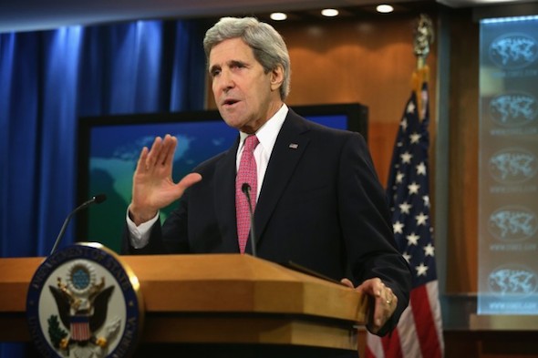 U.S. Secretary of State John Kerry speaks upon the release of the annual Human Rights Report Feb. 27, at the State Department in Washington, D.C. It is one of the occasions when the United States puts China's human rights under the spotlight. (Alex Wong/Getty Images)