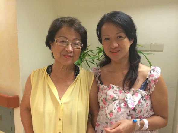 Shirley Yeh and her mother, Winnie Chang, in Taipei, Taiwan, on Sept. 4. The pair were attacked by activists with the Concentric Patriotism Association in Taiwan. (Courtesy of Shirley Yeh)